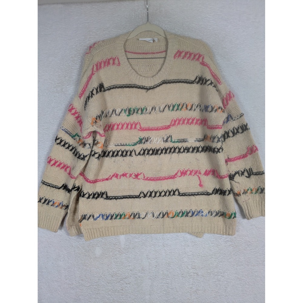 Willow + Root Sweater Women's S Cream Multi Stripe Embroidered B2000